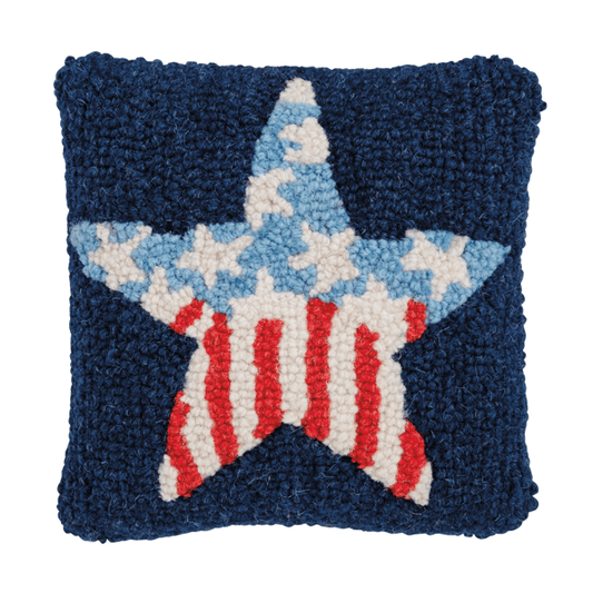 MUD PIE STAR AMERICANA HOOK WOOL MINI PILLOW