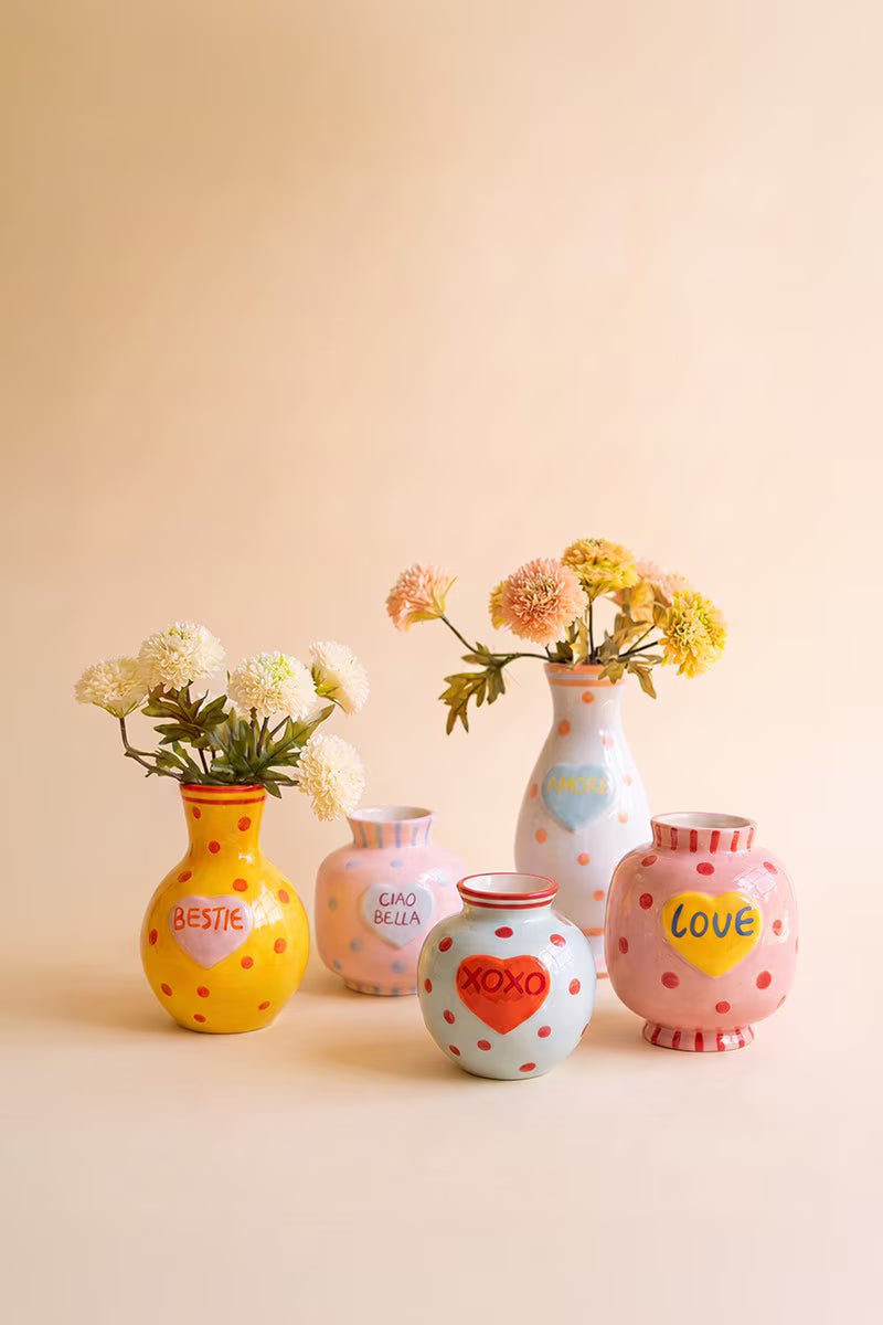 Kalalou Ceramic Hearts with Words Vases