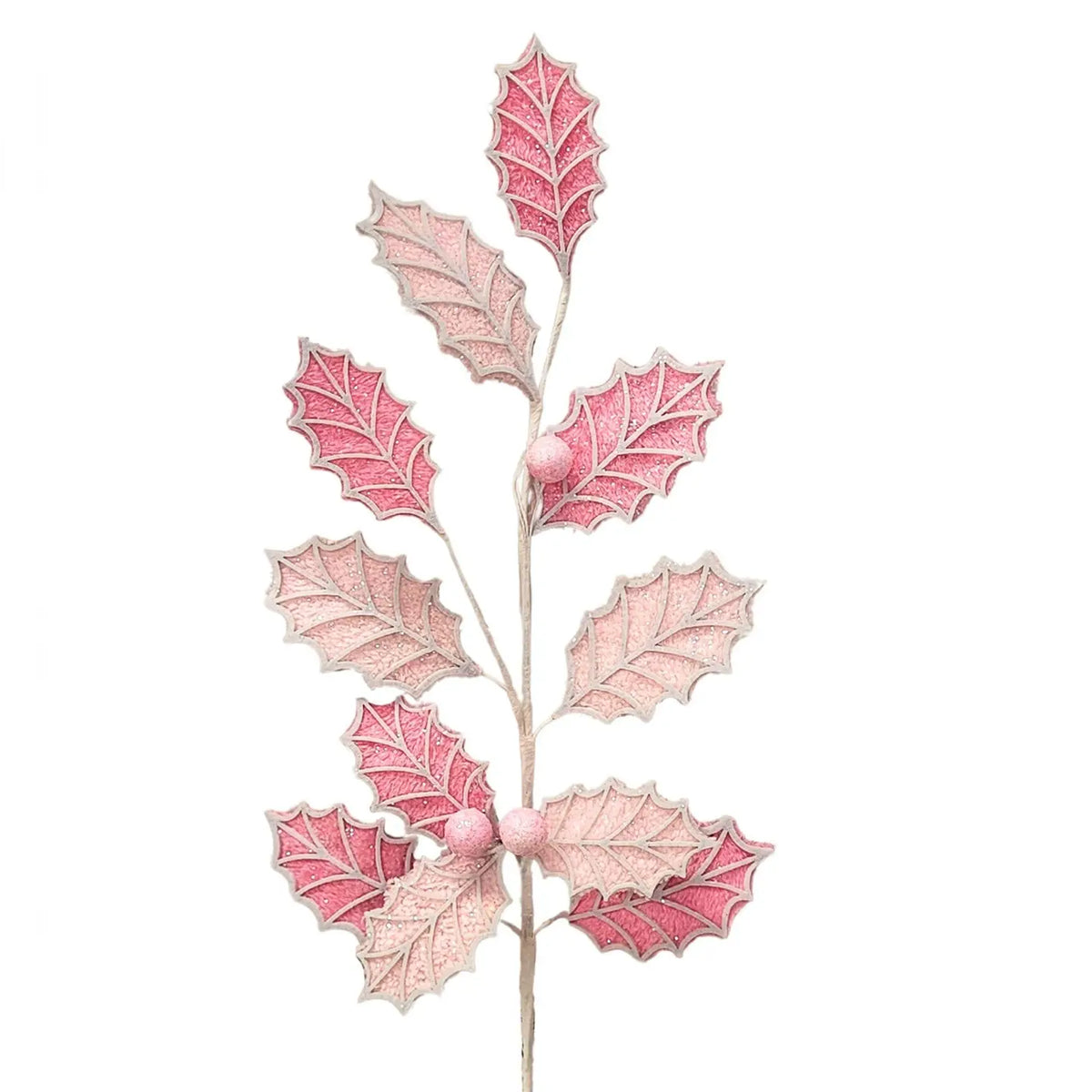David Christopher's Passionate Pink Velvet Holly Spray 30”