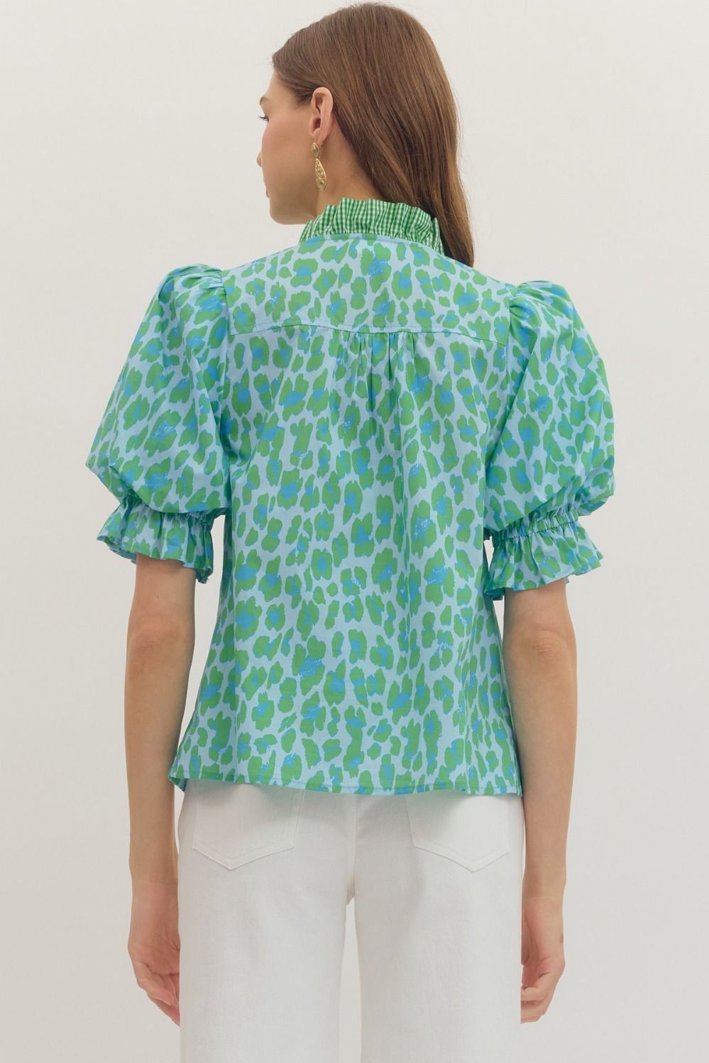 Entro Leopard Print Puff Sleeve Top