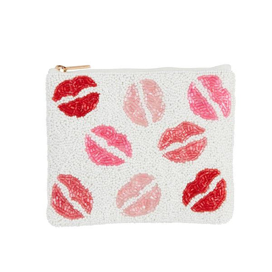 MUD PIE PINK LIPS BEADED POUCH