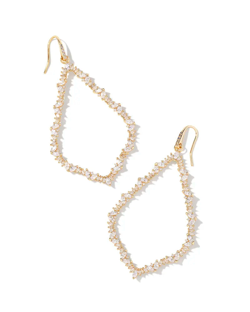 Kendra Scott Sophee Gold Crystal Open Frame Earrings in White Crystal