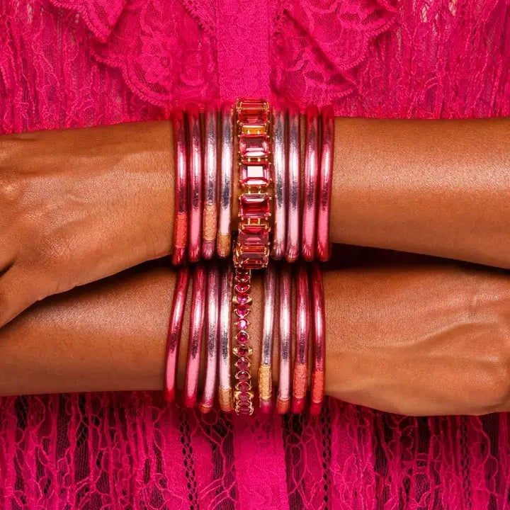 BuDhaGirl Carousel Pink All Weather Bangles® (Set of 4) - Serenity Prayer