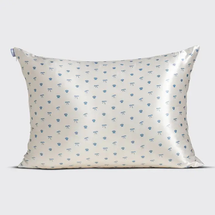 Kitsch Standard Satin Pillowcase - Pearlized Cream & Coastal Blue Print