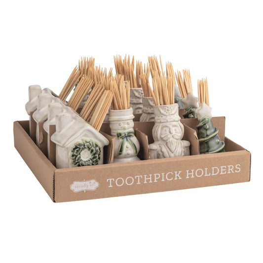 MUD PIE White Christmas Toothpick Caddy Sets