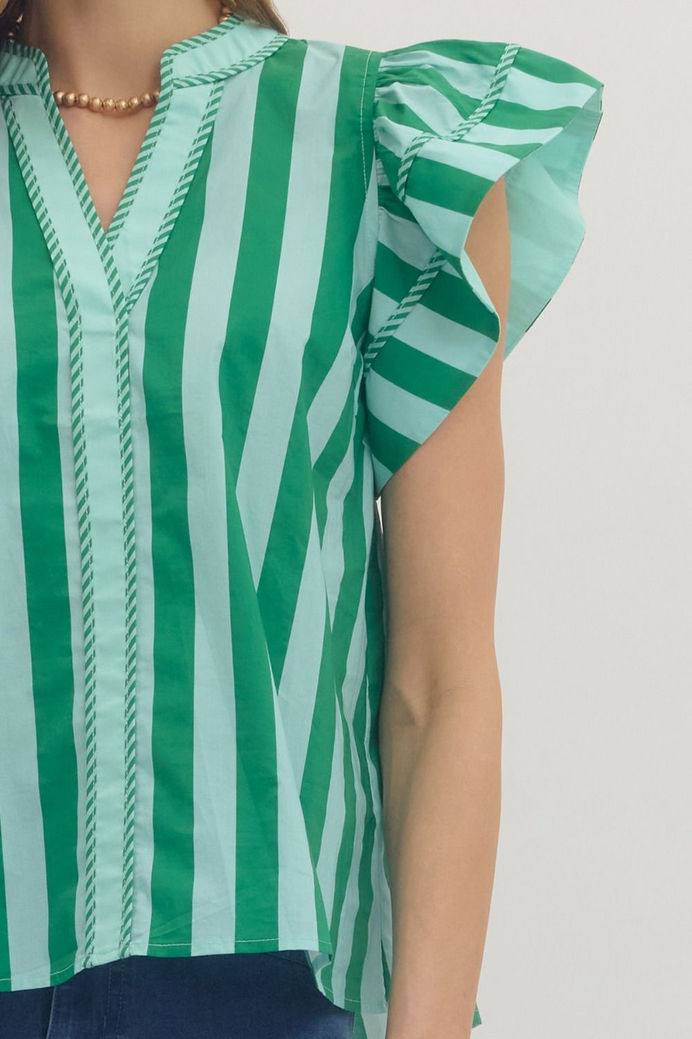 Entro Striped Flutter Sleeve Top