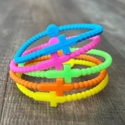 Silicone Cross Bracelet Set of 5-Neons