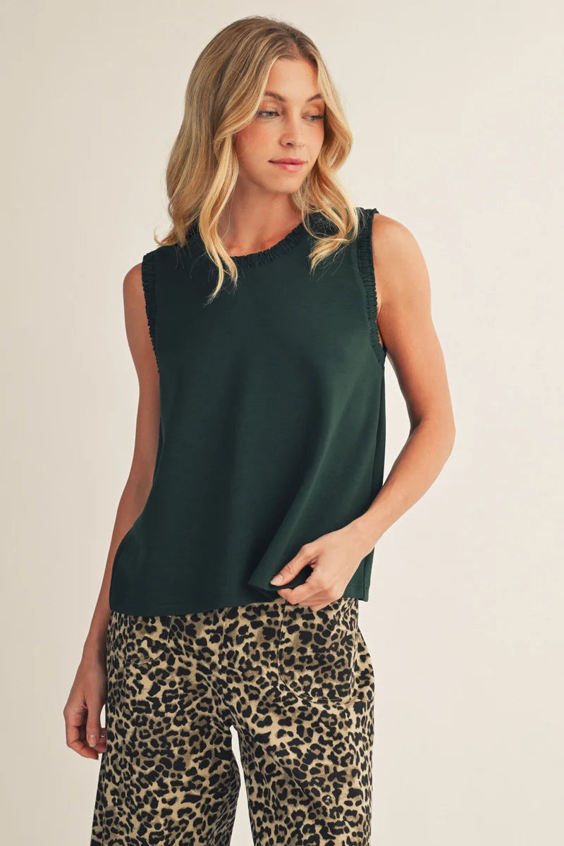 LADIES JODIFL HUNTER GREEN SMOCKING EDGE TANK