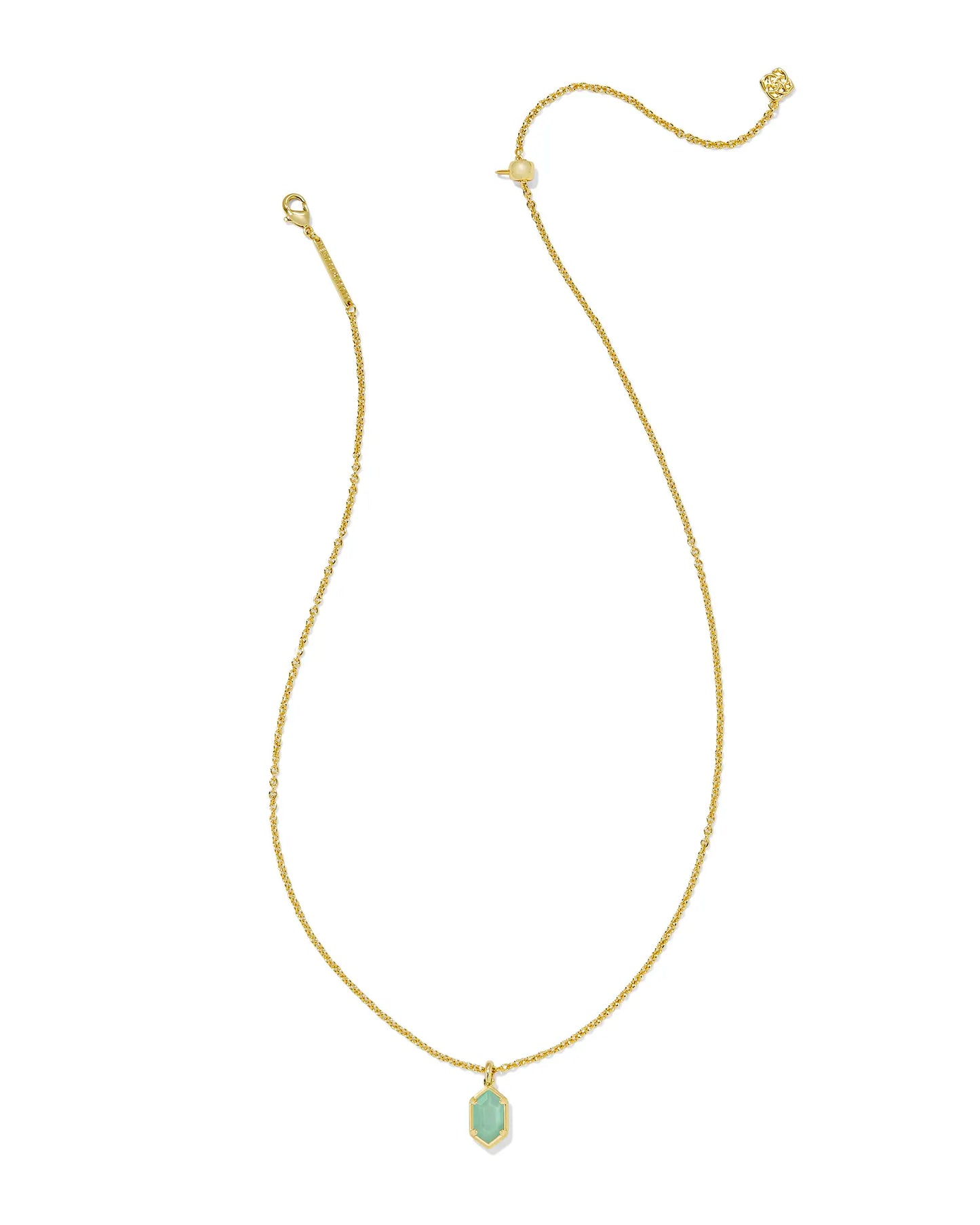 Kendra Scott Hallie Gold Short Pendant Necklace-Mint Green Watercolor Illusion