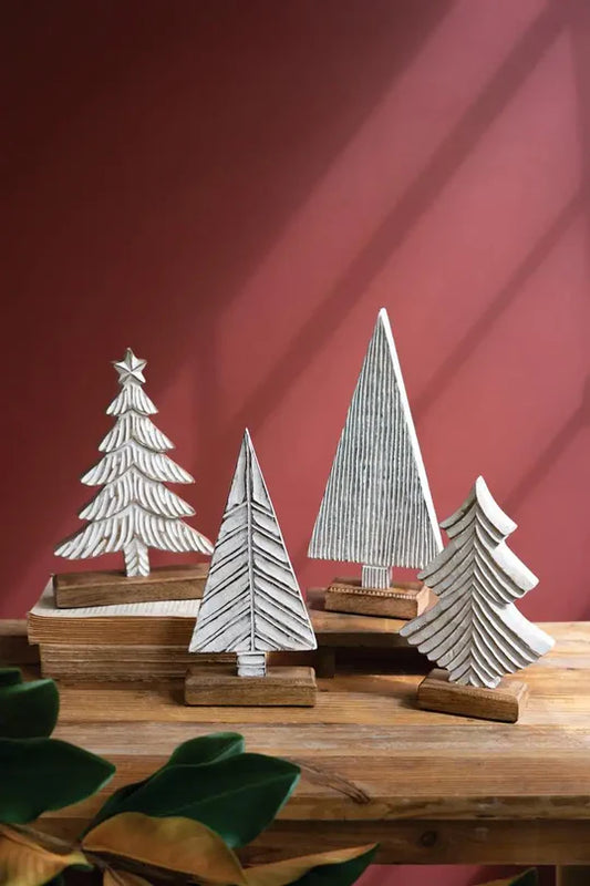 Kalalou White-Washed Christmas Trees on a Wood Bases