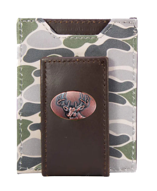 Zep-Pro Buck Men's Magnetic Front Pocket Old School Camo Leather Wallet.