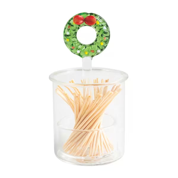 MUD PIE WREATH GLASS TOOTHPICK HOLDER