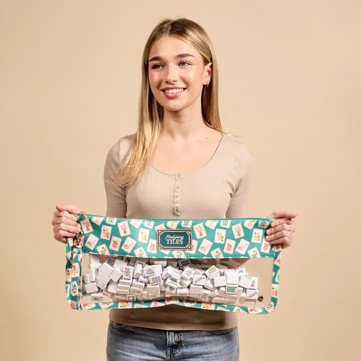 The Darling Effect Mahjong Tile Keeper Pouch–It's Mahj Time Teal