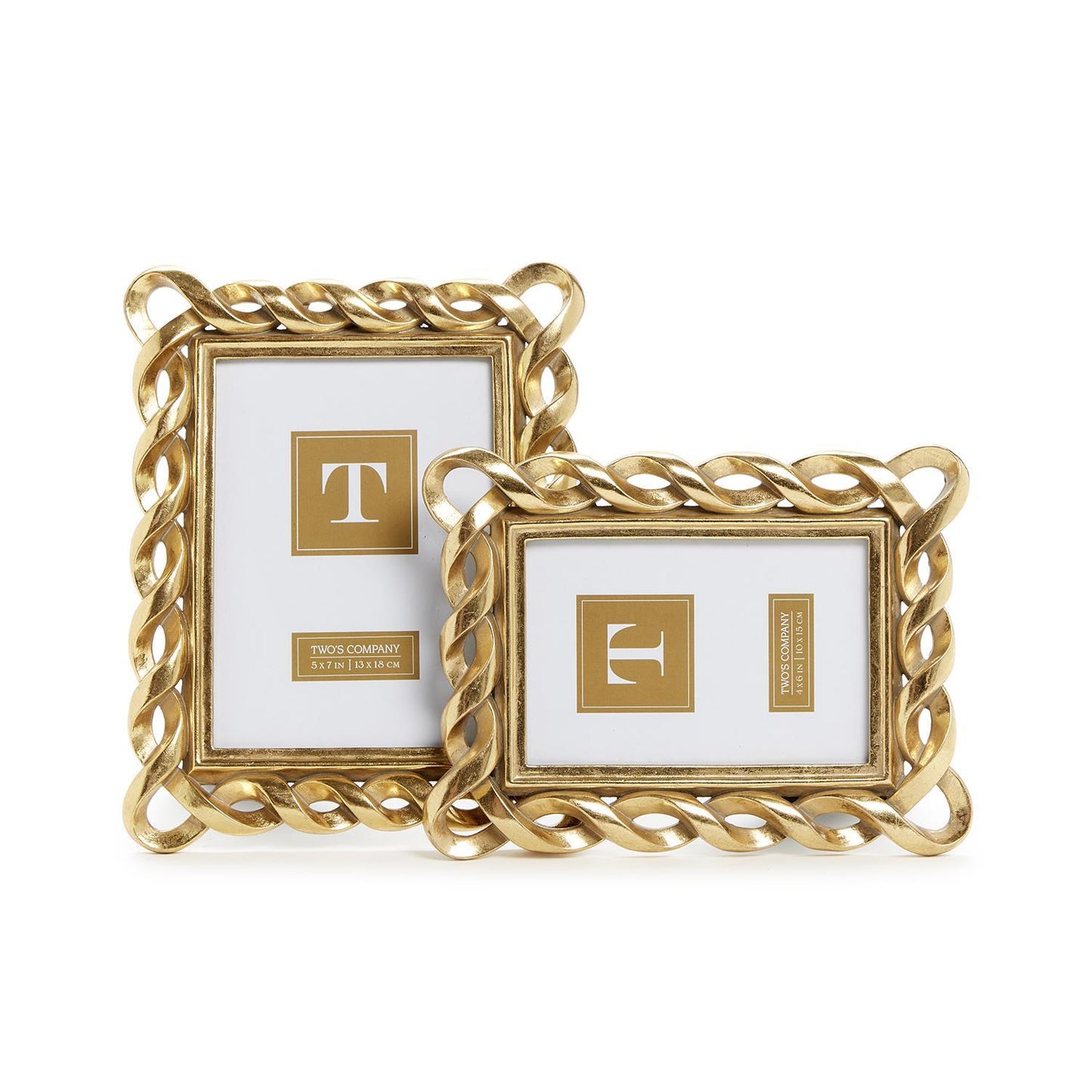 TWO'S COMPANY GOLD RIBBON PHOTO FRAME