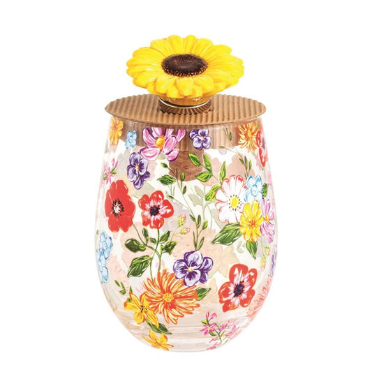 MUD PIE Floral Wine Glass & Stopper Set
