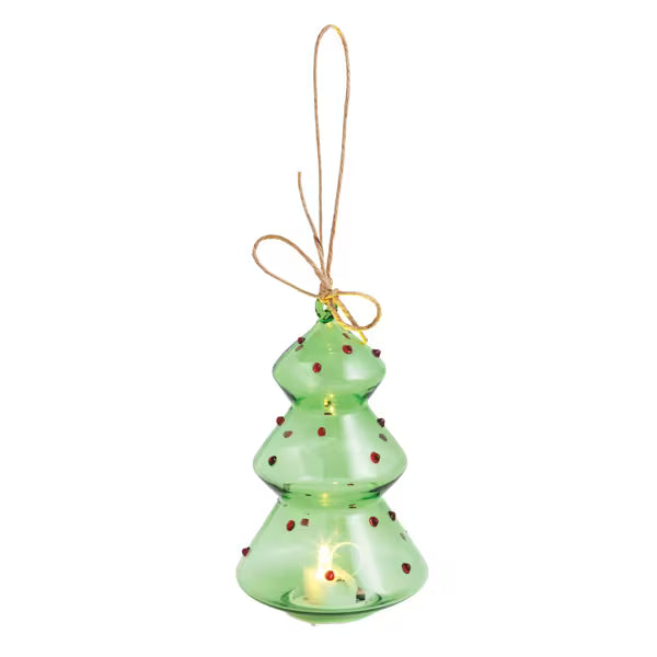 MUD PIE CHRISTMAS TREE GLASS LIGHT-UP ORNAMENT
