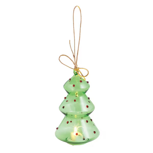 MUD PIE CHRISTMAS TREE GLASS LIGHT-UP ORNAMENT