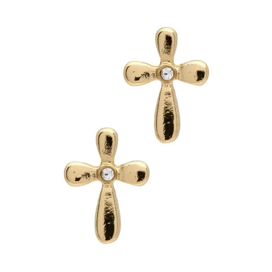 Laura Janelle Gold Round Cross Stud Earrings