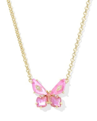 KENDRA SCOTT BIANCA BUTTERFLY SHORT PENDANT NECKLACE GOLD PINK MIX