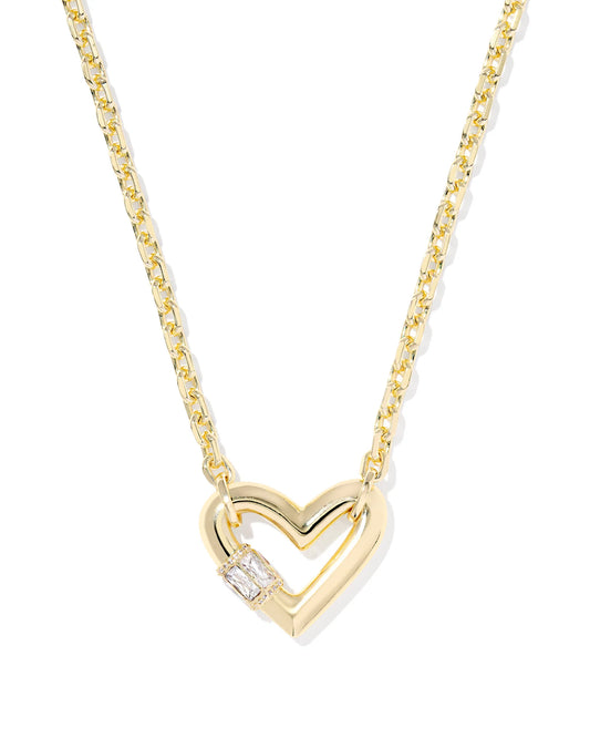 KENDRA SCOTT EMERY HEART SHORT PENDANT NECKLACE GOLD WHITE CZ