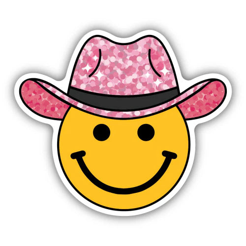 STICKERS NORTHWEST YELLOW SMILEY IN COWBOY HAT WATERPROOF HIGH QUALITY VINYL STICKER
