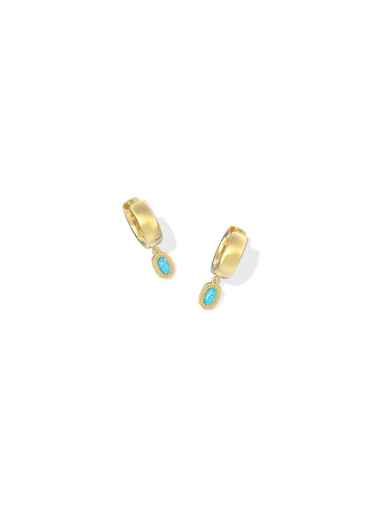 KENDRA SCOTT MINI ELLIE WIDE HUGGIE EARRINGS GOLD BLUE LAB GROWN OPAL