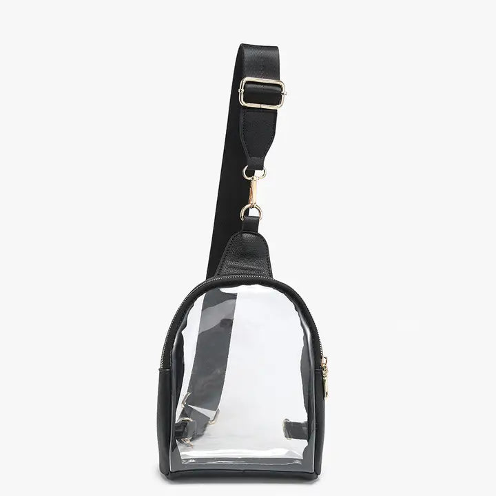 Jen & Co. Ellen Clear Sling Bag w/ Removable Guitar Strap-Black