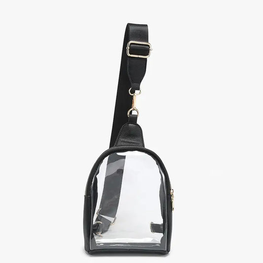 Jen & Co. Ellen Clear Sling Bag w/ Removable Guitar Strap-Black