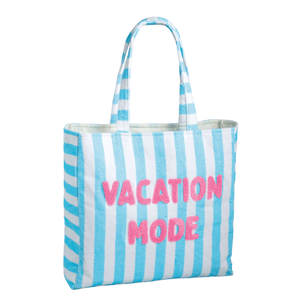 MUD PIE BLUE EMBROIDERED TERRY CLOTH TOTE
