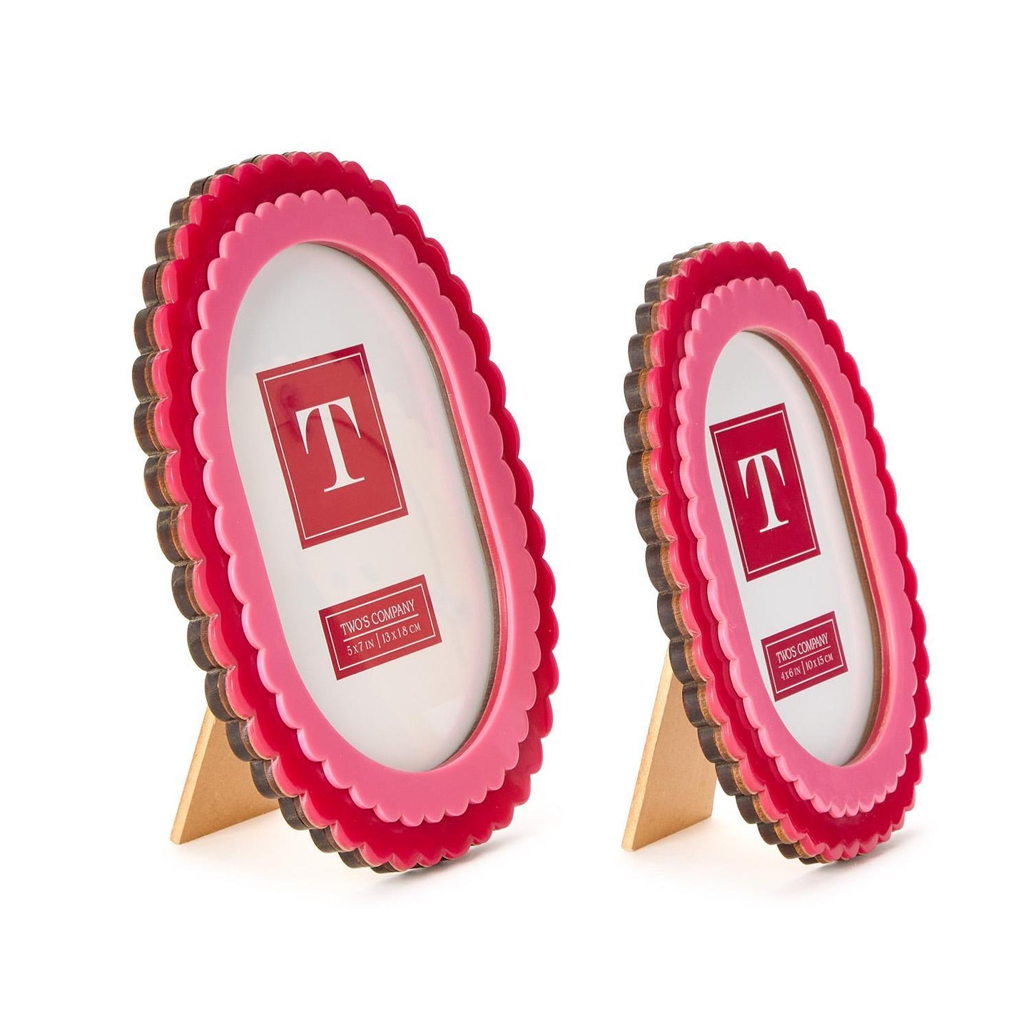 TWO'S COMPANY DOUBLE SCALLOPED EDGE PINK/DARK PINK PHOTO FRAME