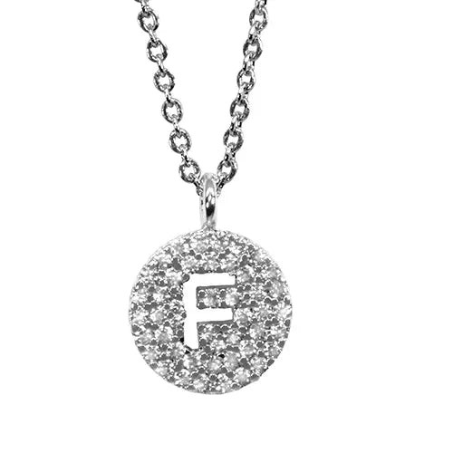 Maya J White Initial Cut Out Pave Disc Necklace-F