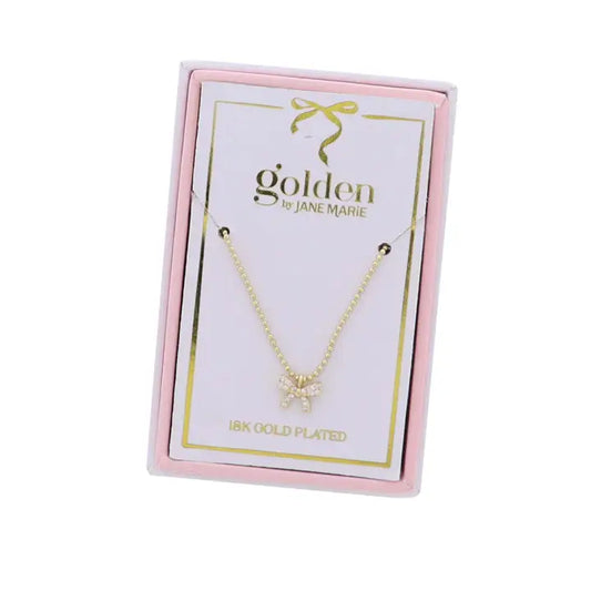Jane Marie Kids 18K Gold Plated Necklace with Clear Crystal Bow