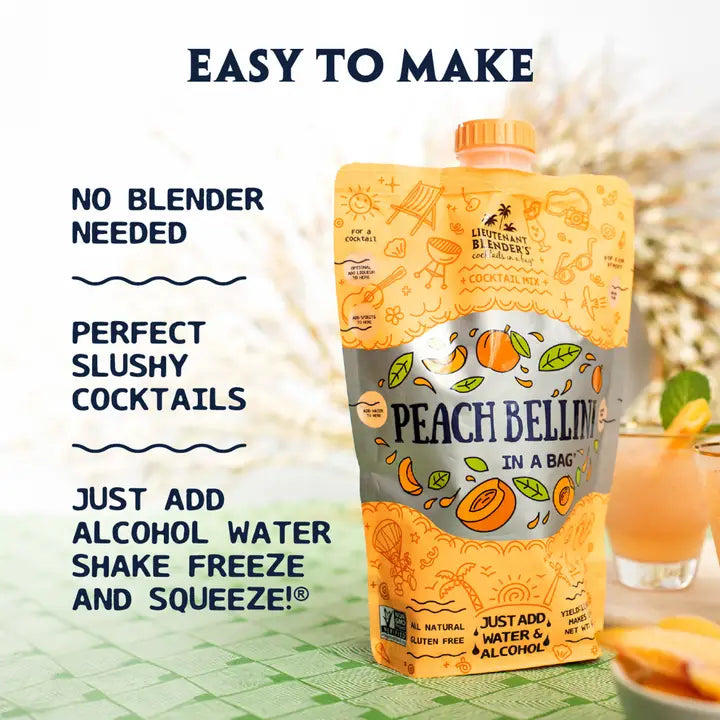 Lieutenant Blender's Peach Bellini in A Bag® Cocktail / Mocktail Slushie Mixer