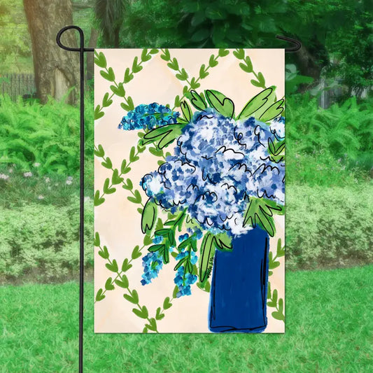 Baxter & Me Blue Floral with Greenery Garden Flag