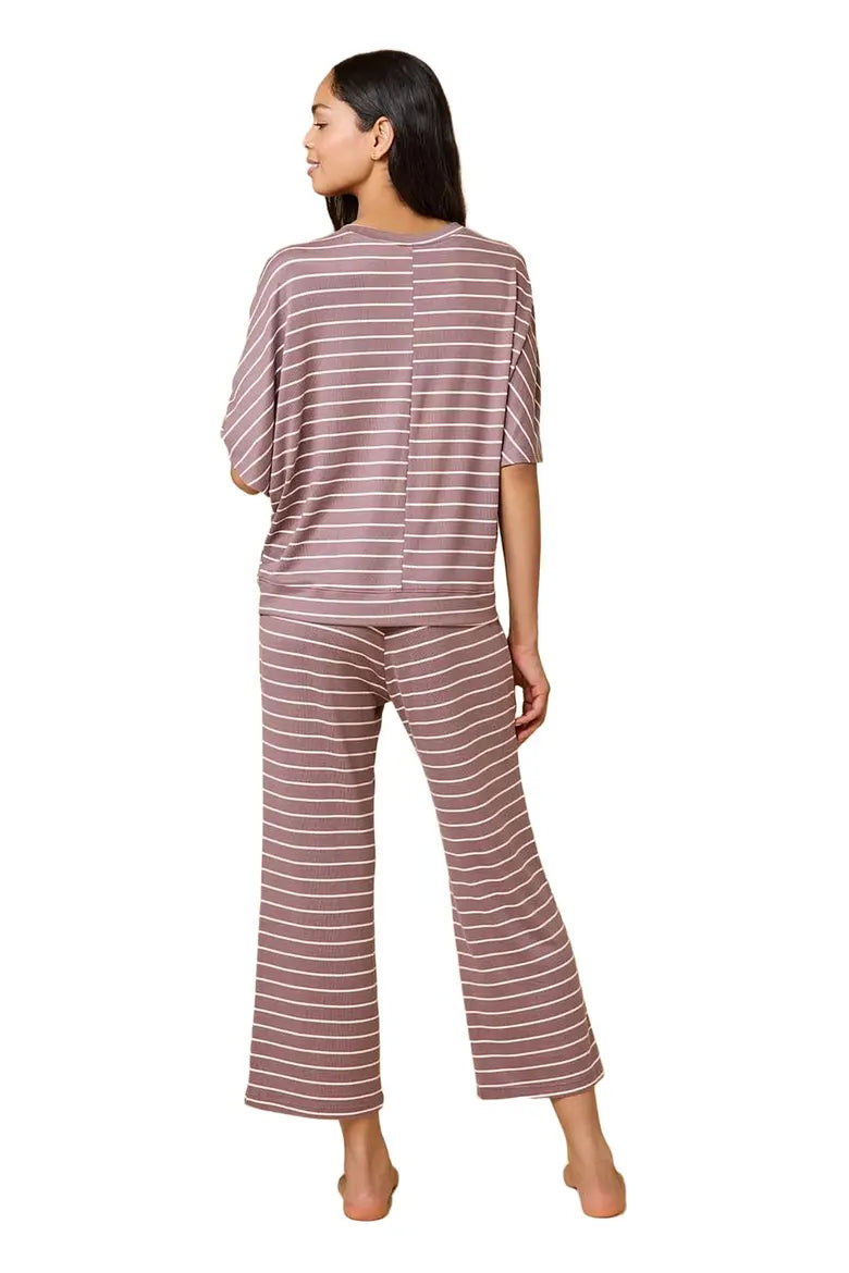 Softies Dream Relaxed V-neck with Capri Lounge Set-Driftwood Stripe
