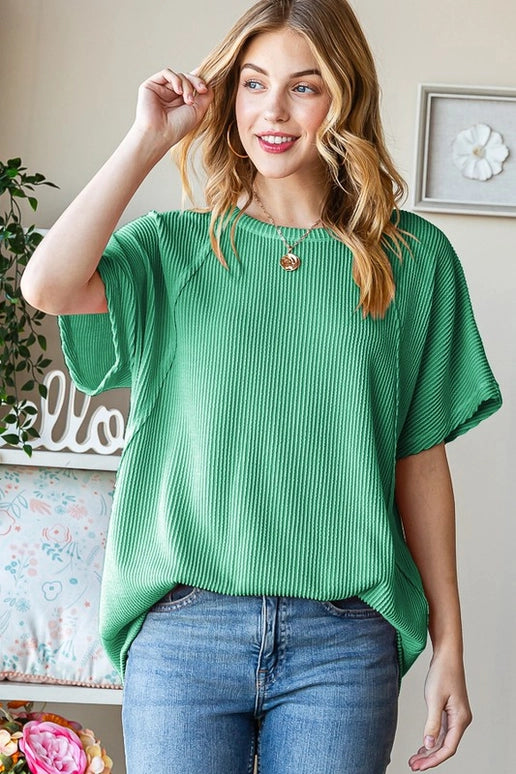 Heimish U.S.A. Solid Urban Ribbed Top-Kelly Green