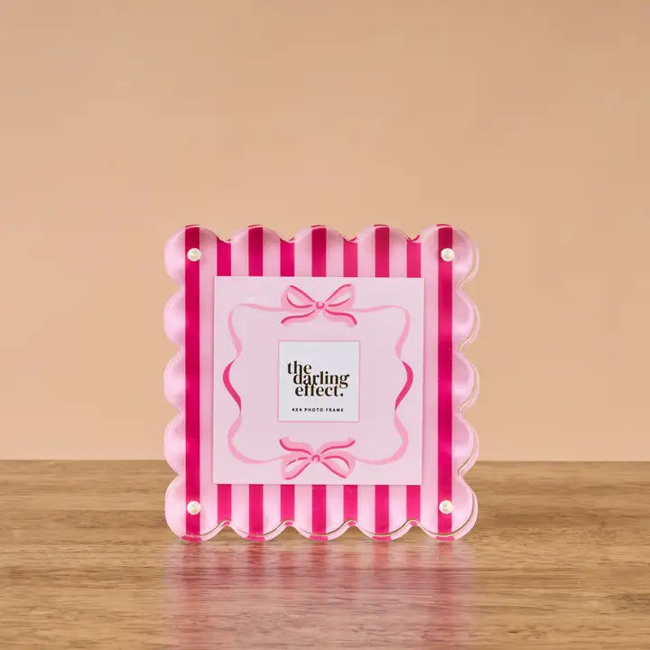 The Darling Effect Square Scalloped Acrylic Frame-Sweetheart Stripes