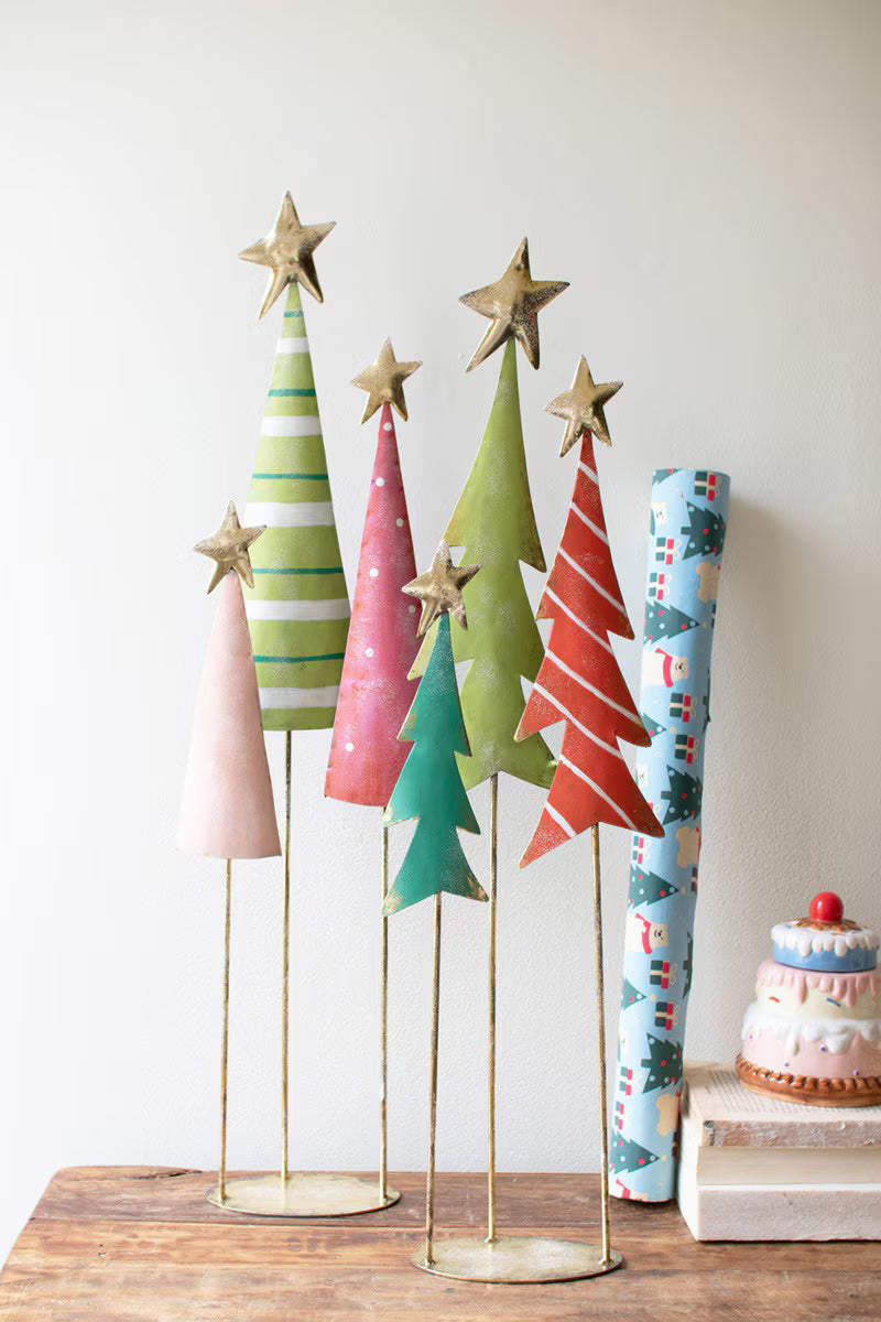 Kalalou Painted Metal Christmas Tree Trios