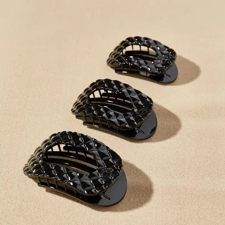 Teleties Flat Round Hair Clip | Small | Jet Black Quilted