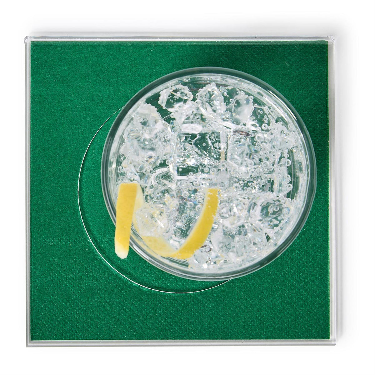 TWO'S COMPANY Set of 4 Clear Cocktail Coasters in Gift Box (features insert slot) - Acrylic