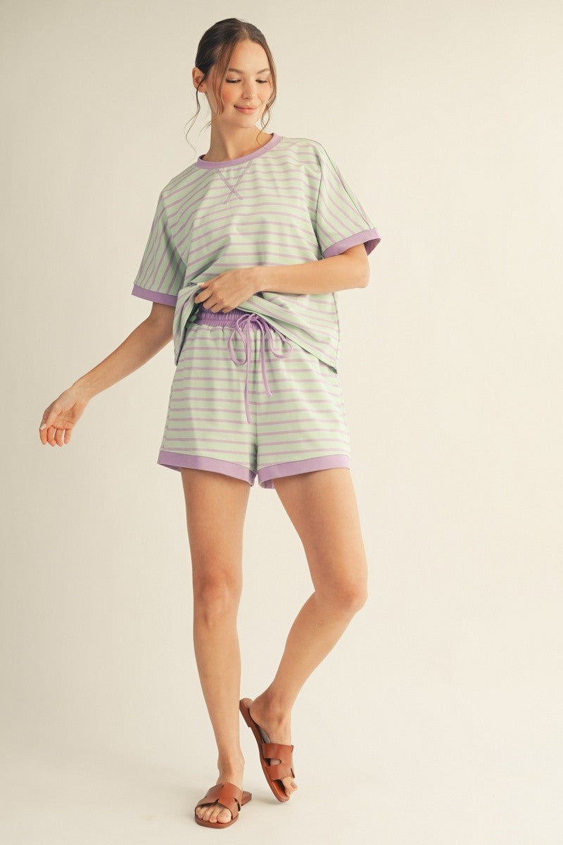 Jodifl Stripe Casual Top & Shorts Set-Mint