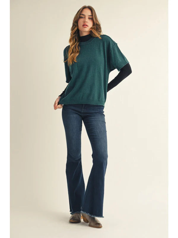 Jodifl Drop shoulder comfy sweater top with raw edge detail.