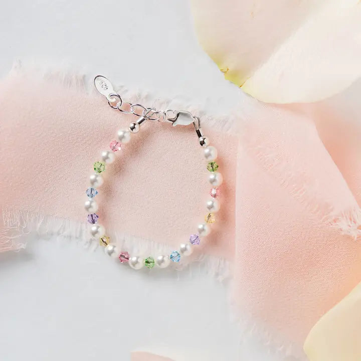 Cherished Moments Sterling Silver Multi Crystal Pearl Baby & Kids Bracelet