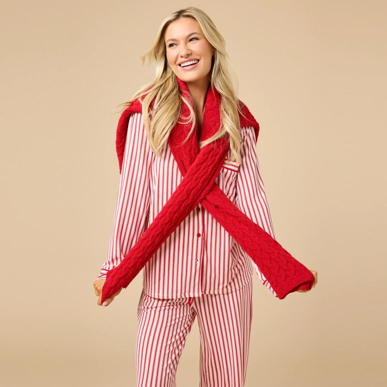 Softies Women's Traditional Christmas Collar Pajama Set
