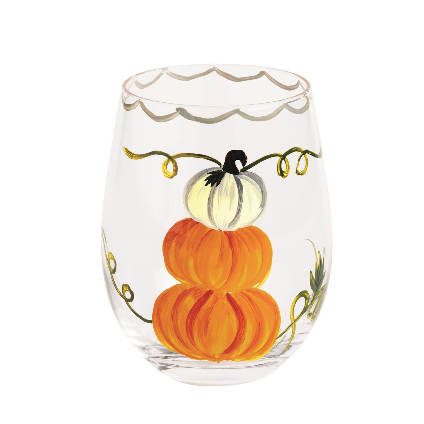 MUD PIE STACKED PUMPKIN PAINTED WINE GLASS