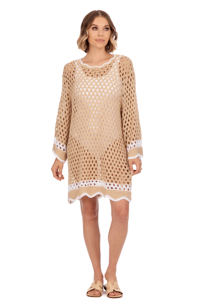 MUD PIE HOOPER CROCHET TUNIC-BEIGE/KHAKI