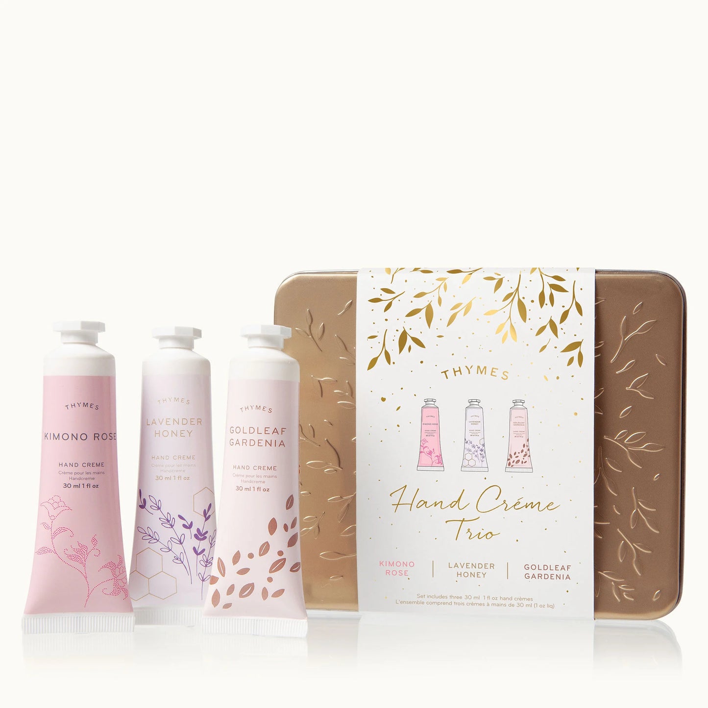 Thymes Kimono Rose, Lavender Honey & Goldleaf Gardenia Hand Cream Trio