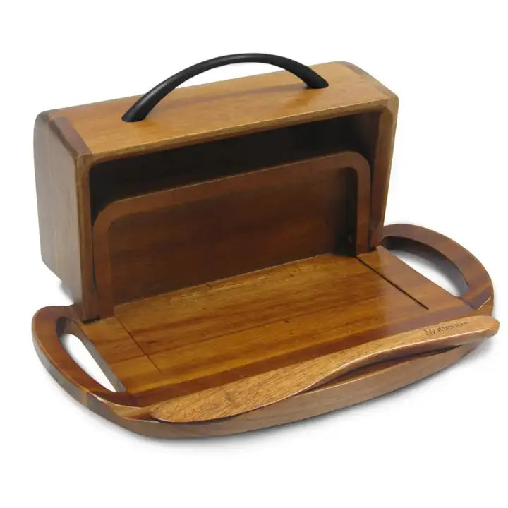 Butterie Acacia Wood Flip-Top Butter Dish w/ Spreader - Black Handle