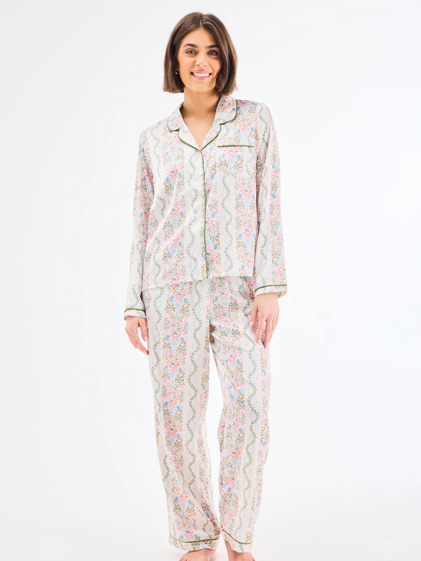 Mary Square Women's Charlotte Satin Pants Set | Ivy Lane Ivory