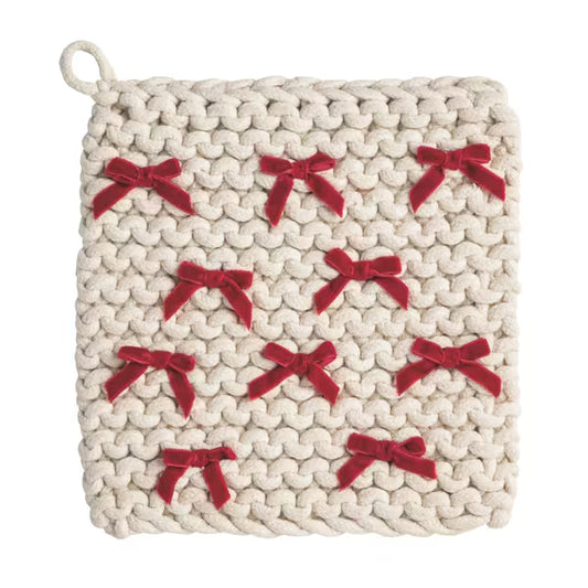 MUD PIE WHITE CROCHET BOW POT HOLDER
